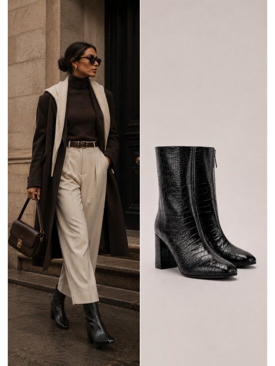 Aquatalia Shoes - Aquatalia Black Croc Embossed Leather Ankle Boots Women's 7.5 Italy Waterproof